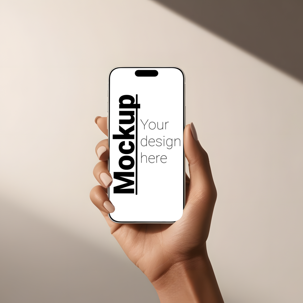 Modern Phone Mockup in Womans Hand on Minimal Light Background psd