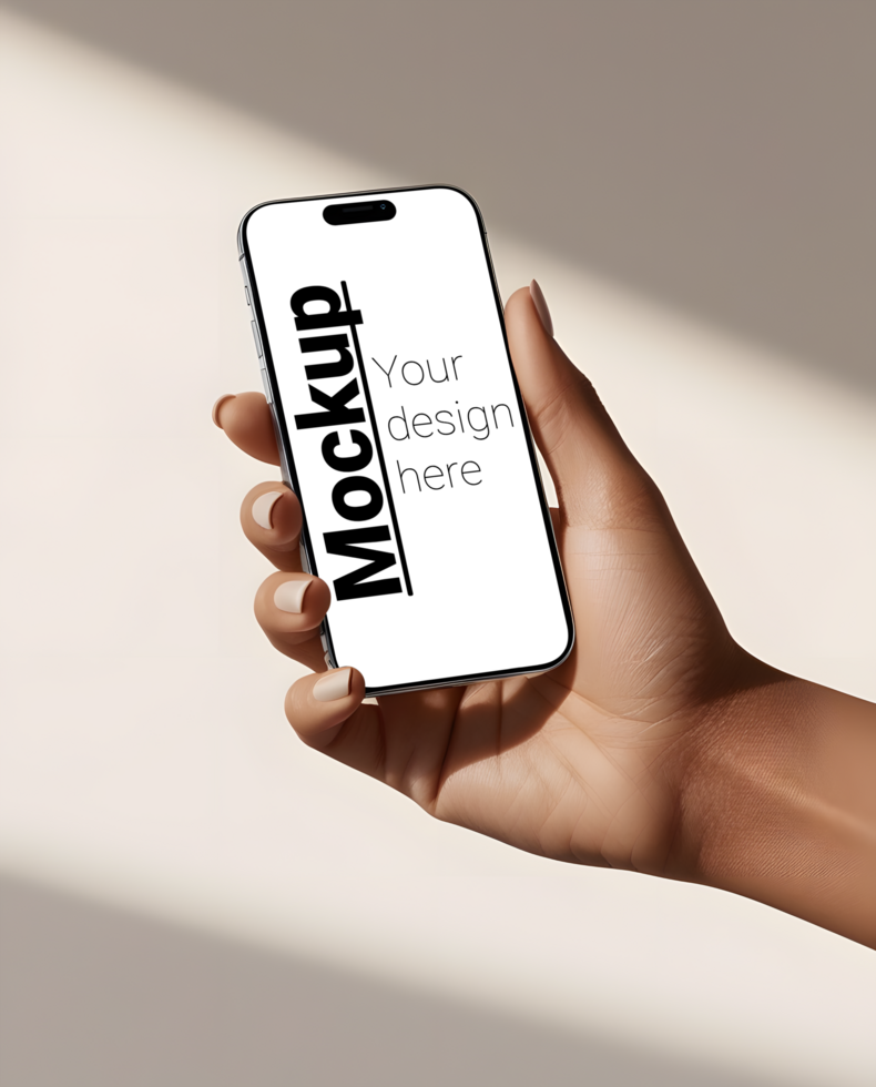 Minimalist Phone Mockup in Womans Hand on Subtle Light Background psd