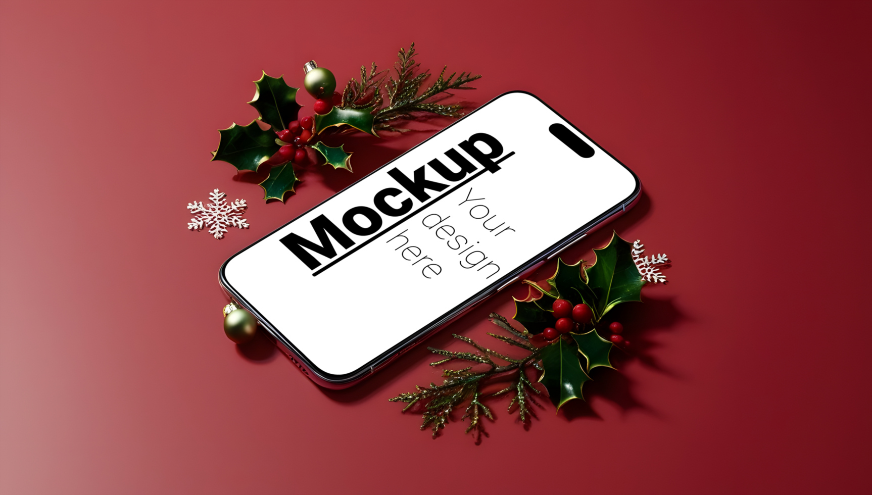 Minimal Christmas Phone Mockup with Festive Decorations psd