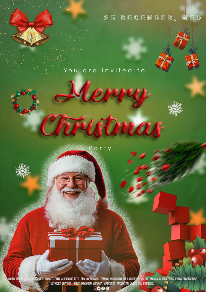 Creative Happy Merry Christmas poster template with Santa background Merry XMAS greeting poster psd