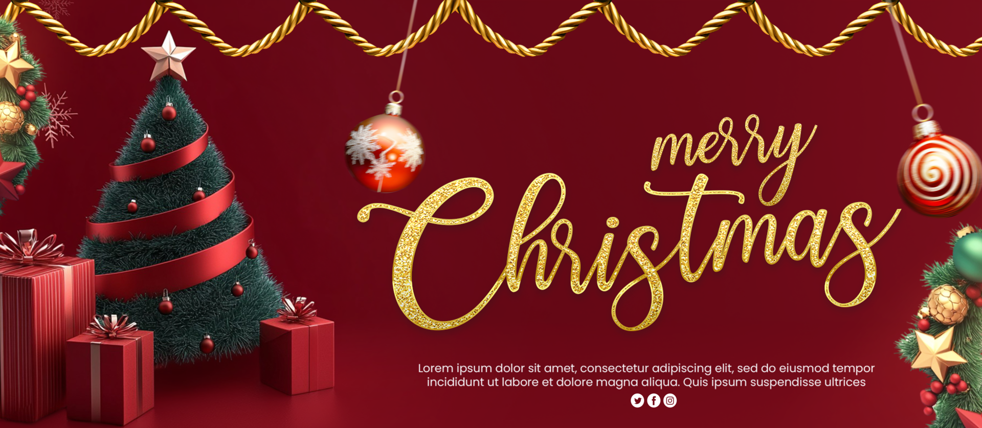 Happy Merry Christmas greeting card design Xmas celebration banner Merry Christmas wishes psd