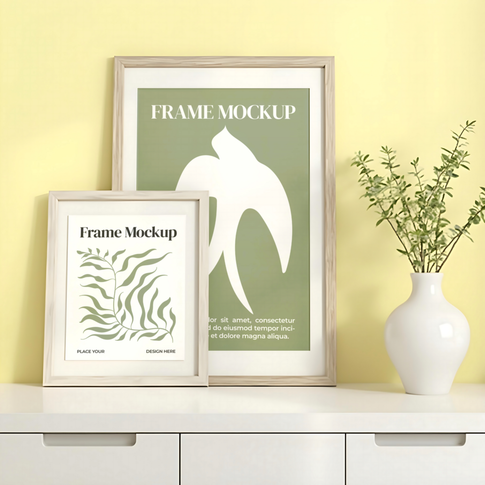 Two Frame Mockup In Living Room On White Table psd