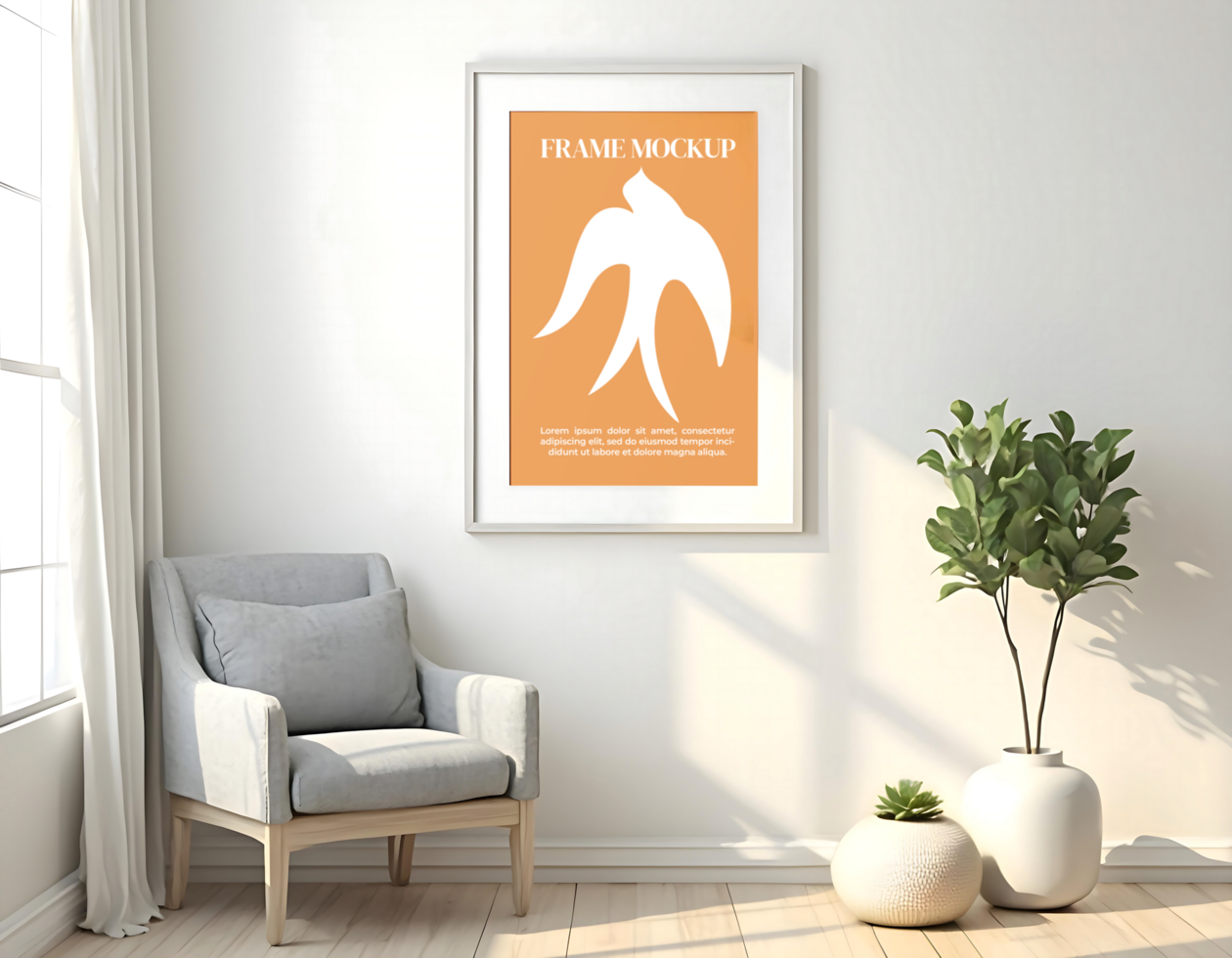 Frame Mockup In Living Room With Sofa In The Corner psd