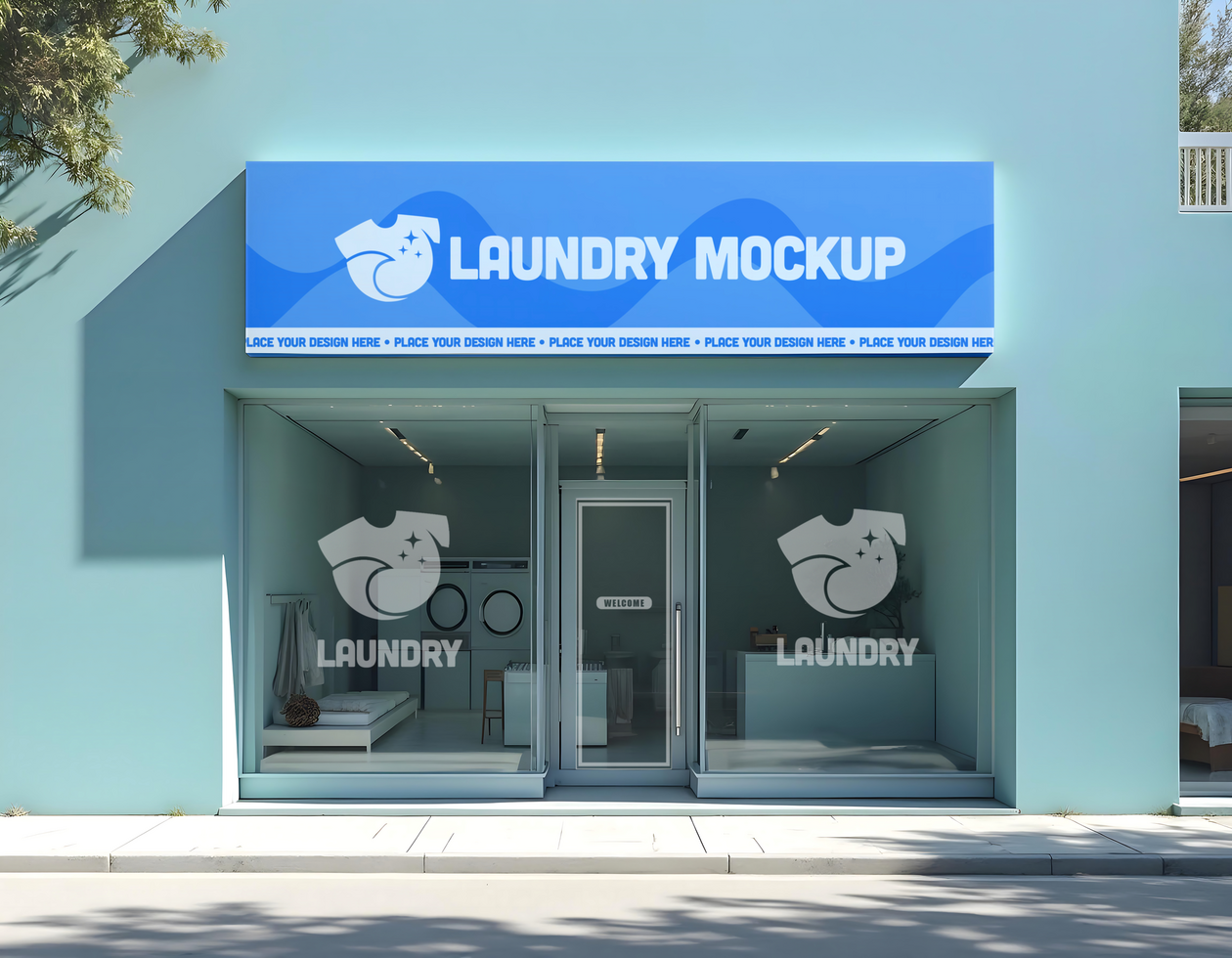 Front Store Branding Laundry Mockup psd