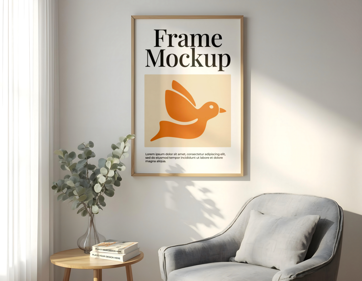 Frame Mockup In Living Room With Grey Sofa psd