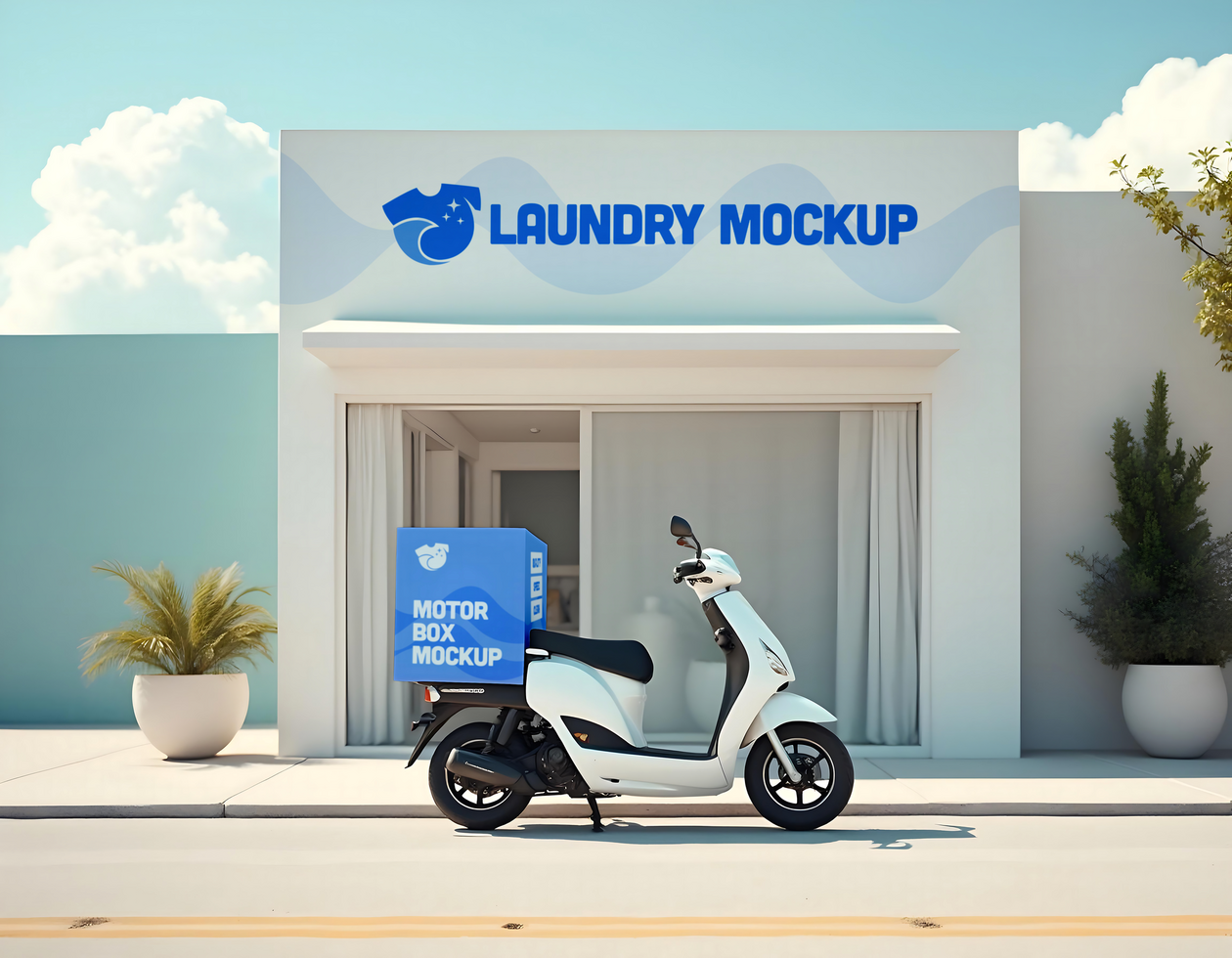 Laundry Delivery Bike Branding Laundry Mockup psd
