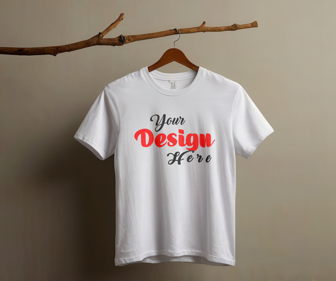 Realistic Mockup of Trendy Graphic T-Shirt Hanging psd
