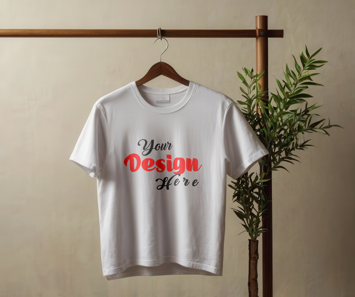 Creative Graphic T-Shirt Mockup Hanging Against a Hanger psd
