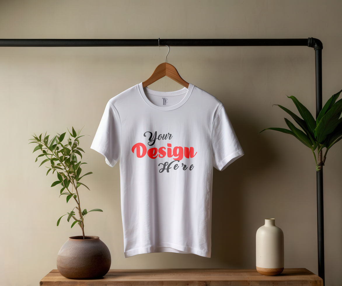 Graphic T-Shirt Design Mockup Hung on Hanger for Showcasing psd