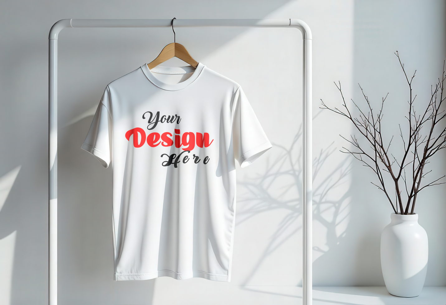 Mockup of a Graphic T-Shirt Hanging on a Stylish Hanger psd