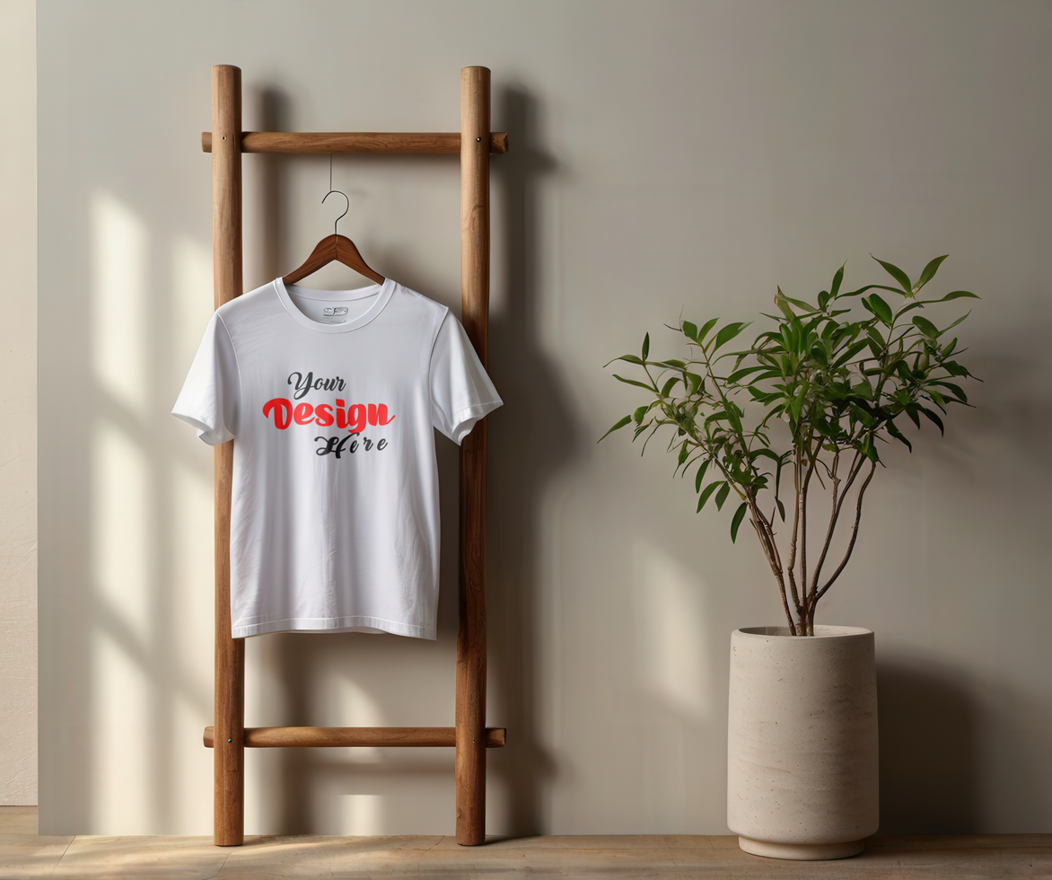 Fashion-Forward Graphic T-Shirt Mockup Hanging Display psd