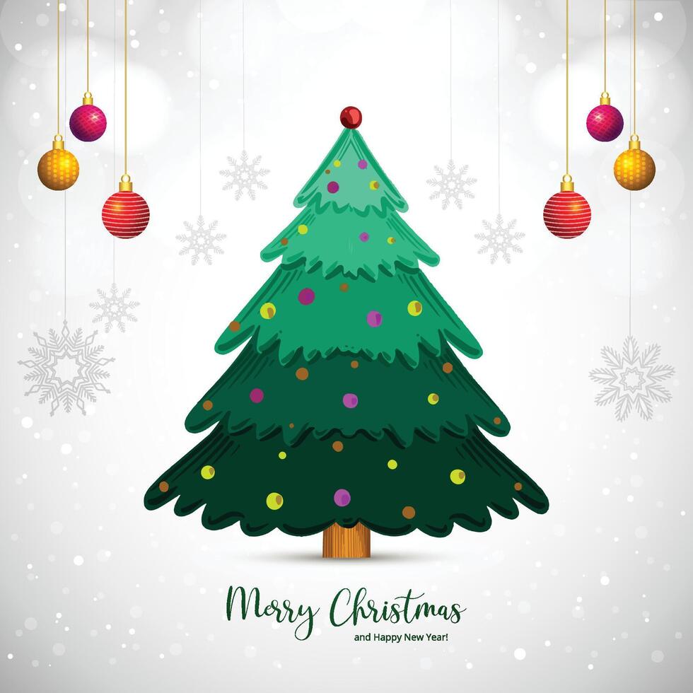 Merry christmas green tree card on white background vector