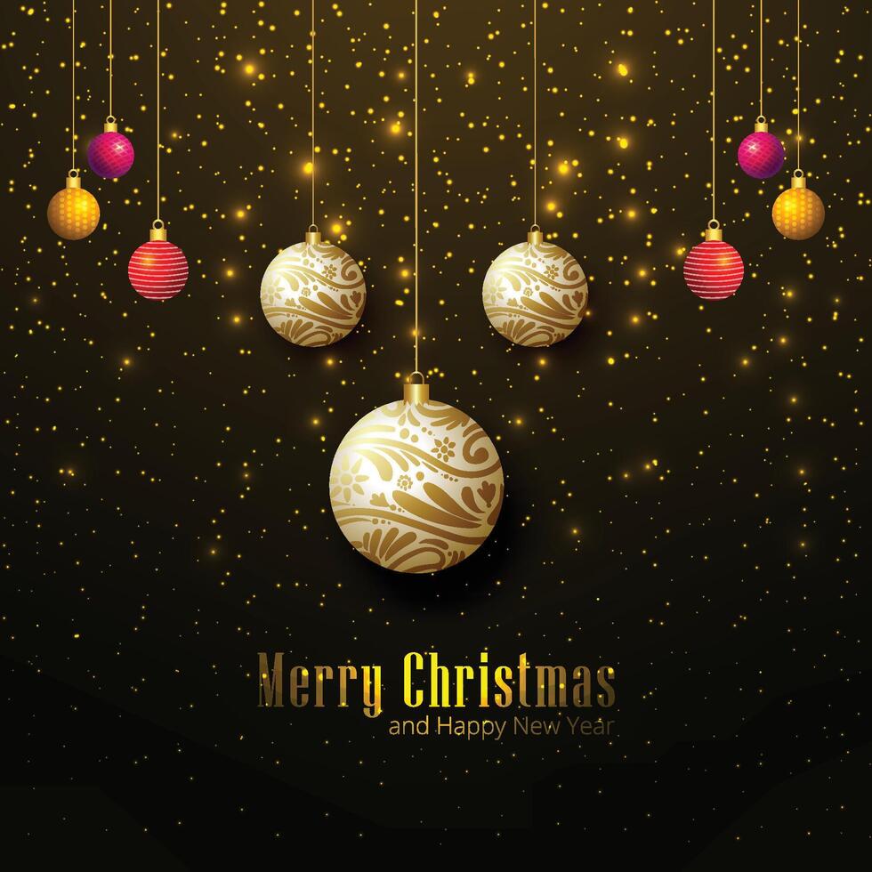Realistic shiny colorful hanging christmas balls card background vector