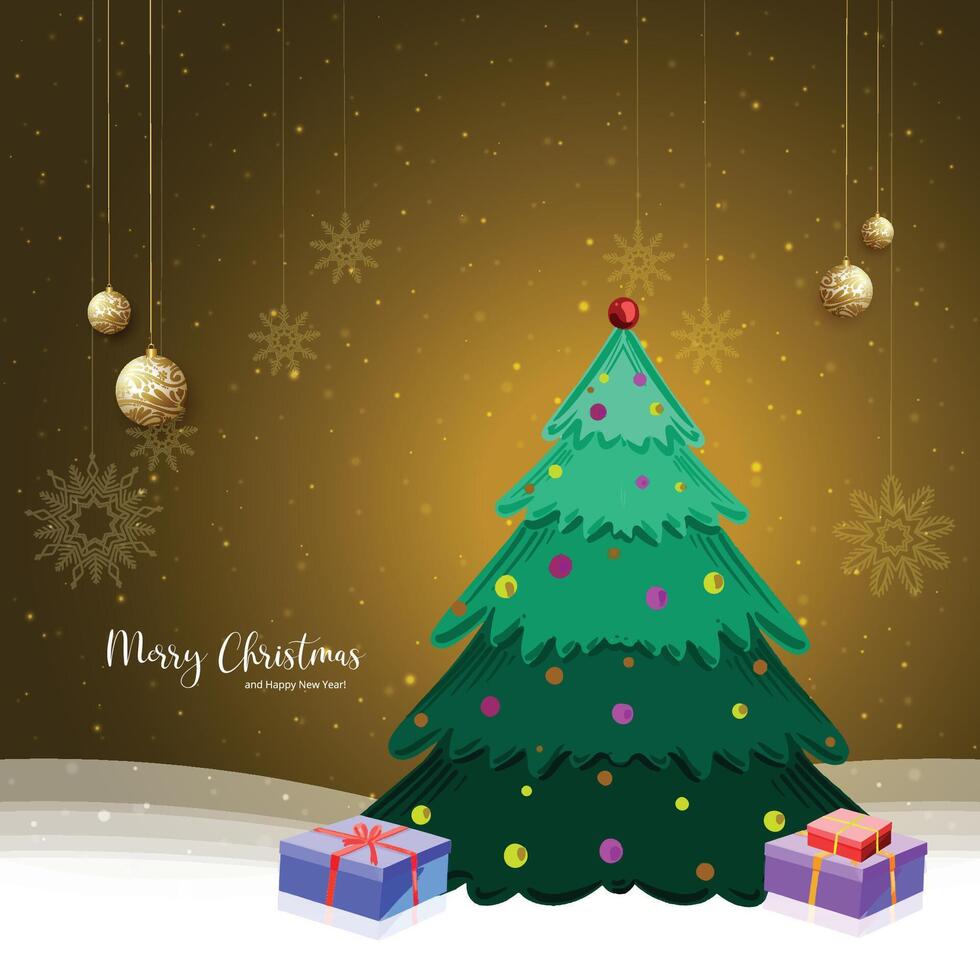 Decorative christmas green tree celebration card background vector