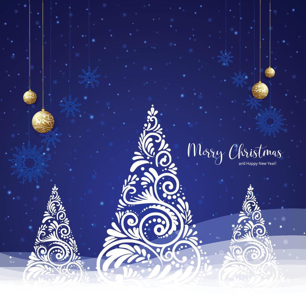 Merry christmas tree with blue card background vector
