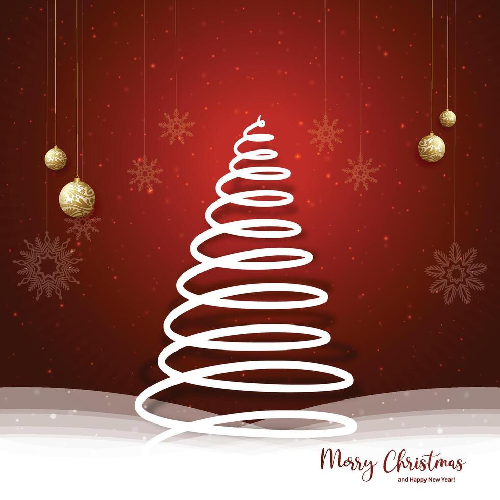 Artistic christmas line tree greeting card background vector
