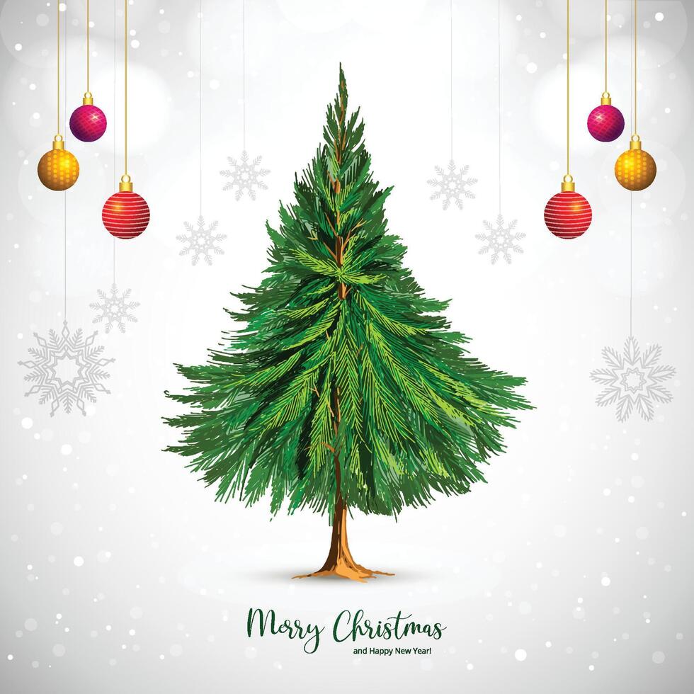 Decorative christmas green tree celebration festival card design vector