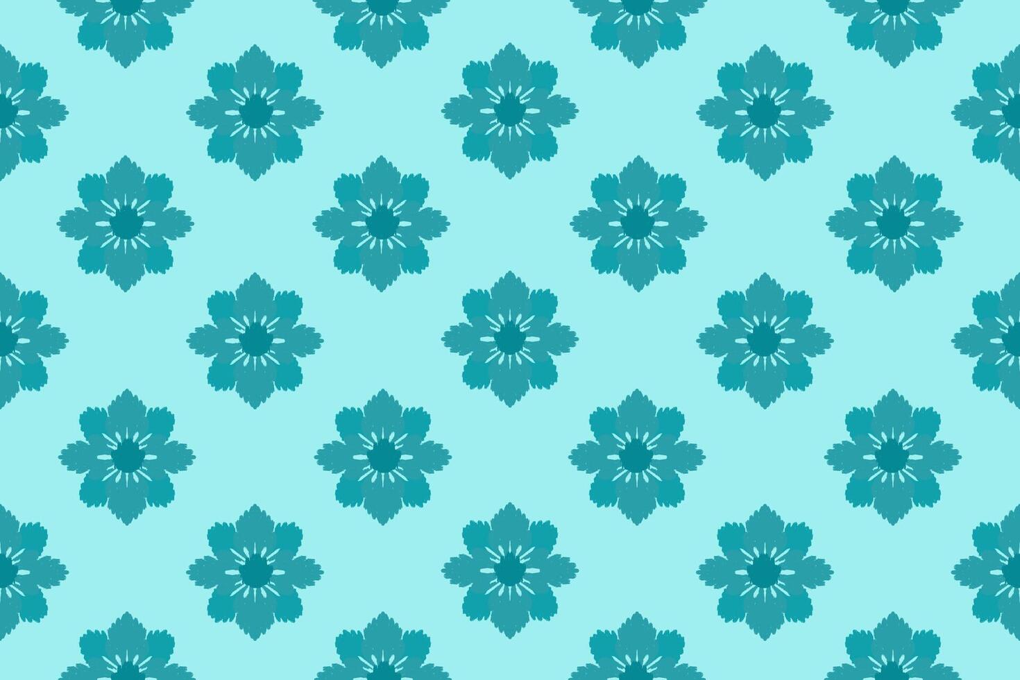 Abstract Ikat blooming floral damask shape seamless pattern on blue wallpaper and background. Tribal and culture concept vector