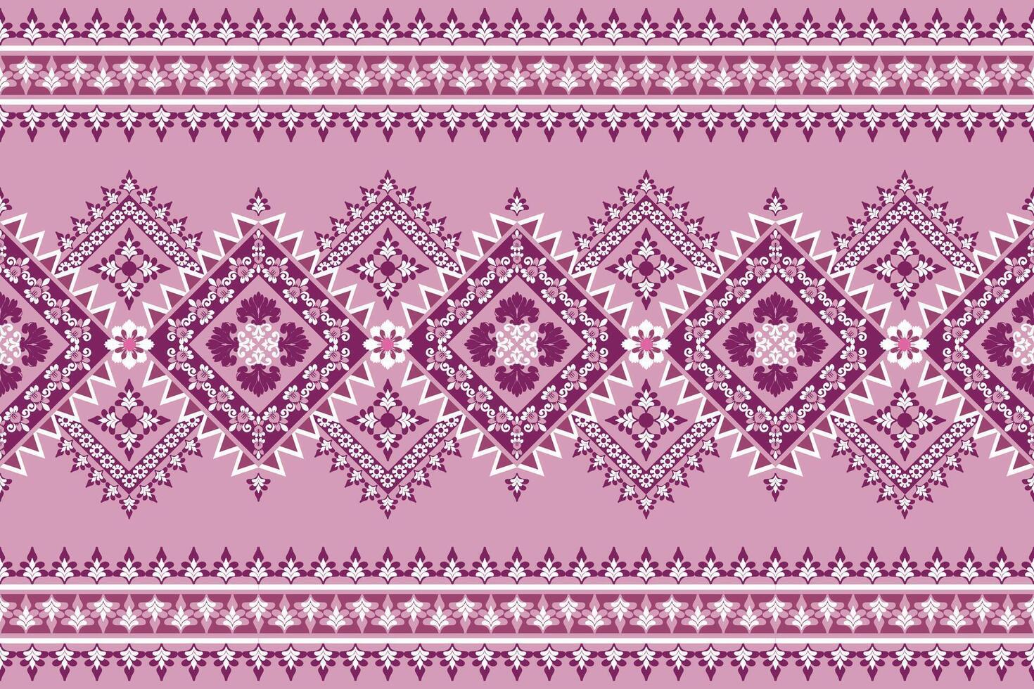 Abstract Ikat white and violet floral geometric shape seamless pattern on pink wallpaper and lace background. Tribal and Asian culture concept vector