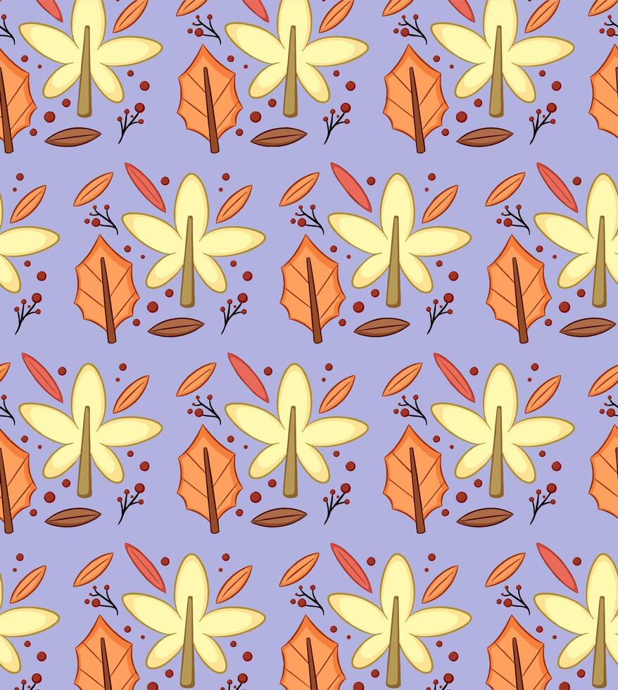 seamless yellow leaves pattern with purple background vector