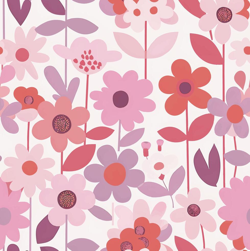 seamless pink flowers pattern on white background vector
