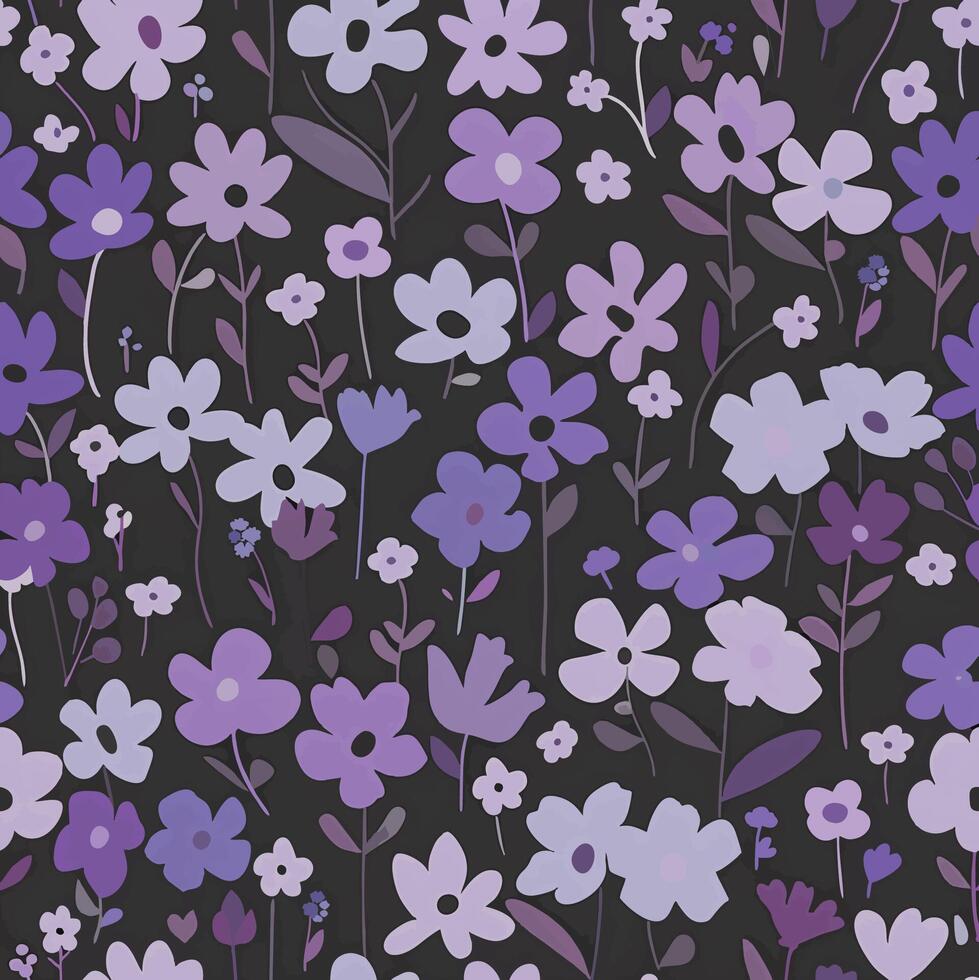 seamless purple flower pattern on black background vector