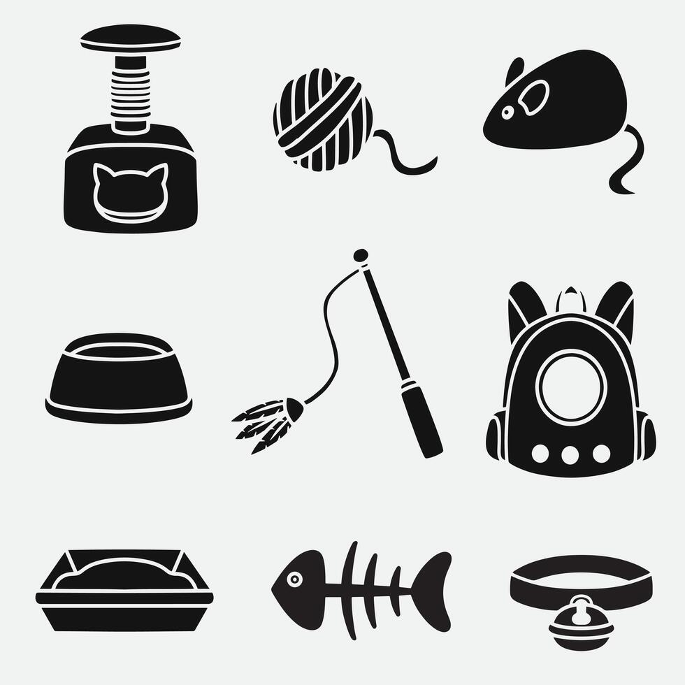 set of toys cat good for icons, symbol, silhouette design, elment design, etc vector