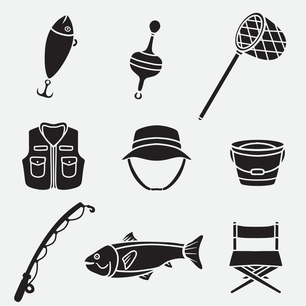 set of fishing good for icon, silhouette design, element design, etc vector