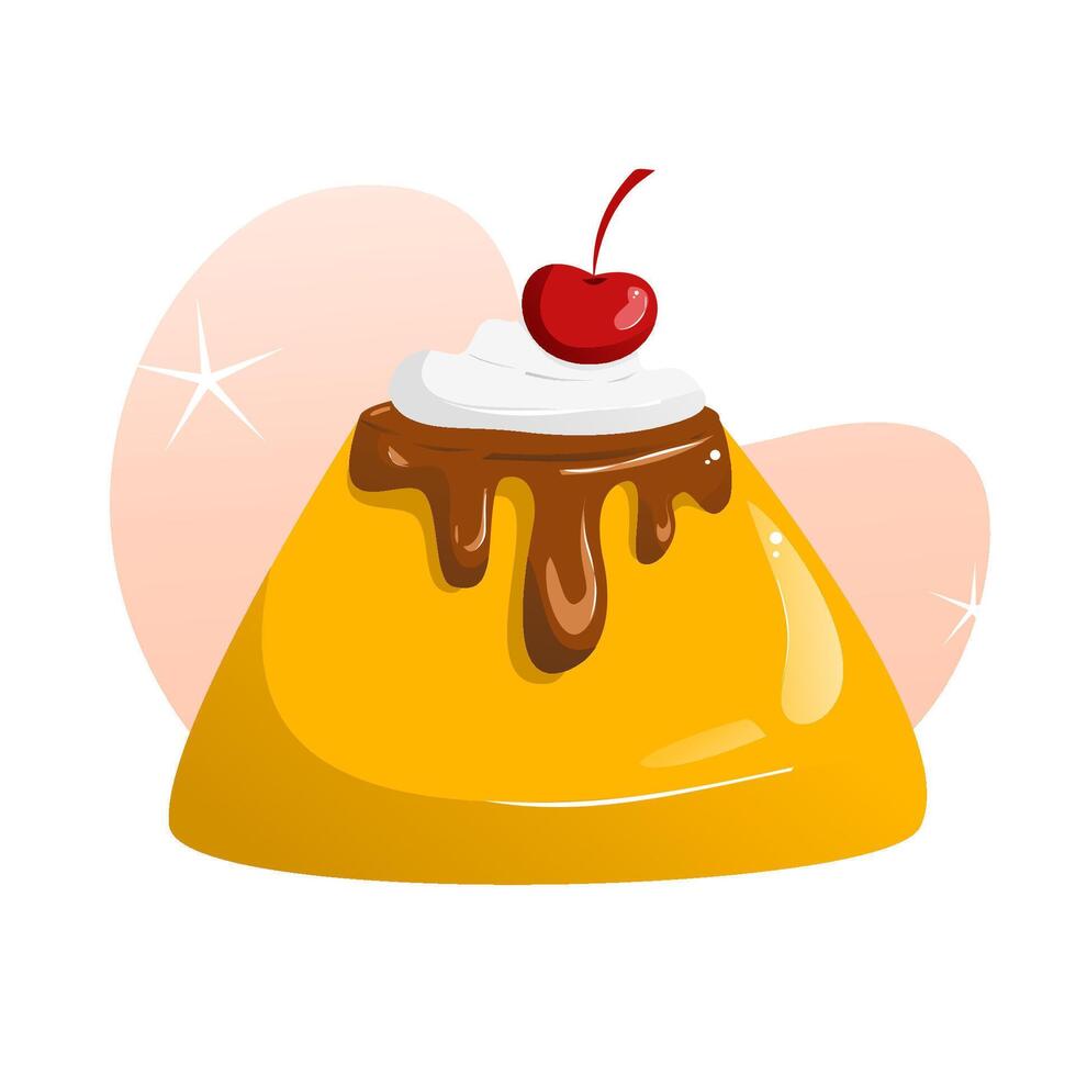 Pudding with cream and cherry vector