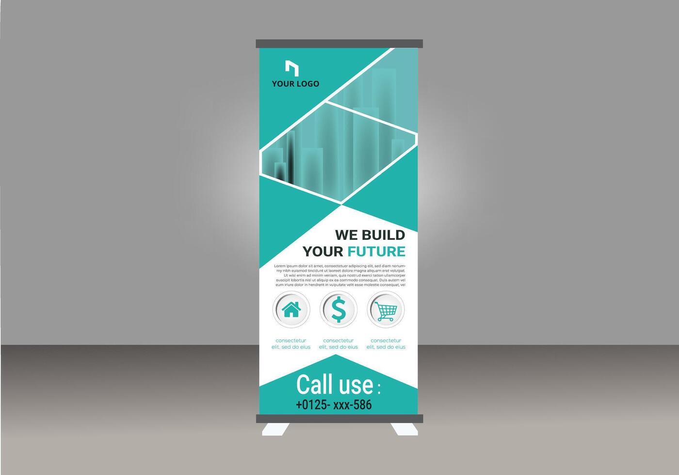 Roll Up banner design, red and green and white vector