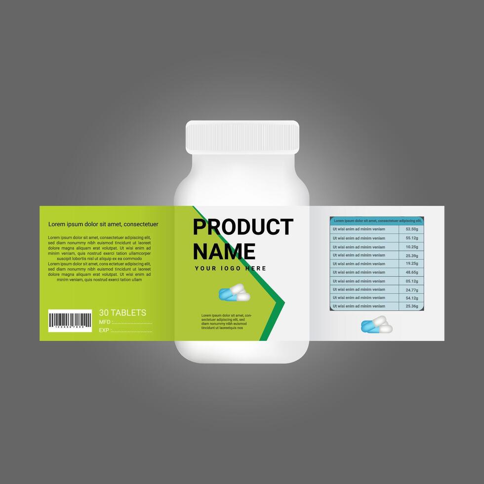 Cosmetic package with a bottle and a label vector