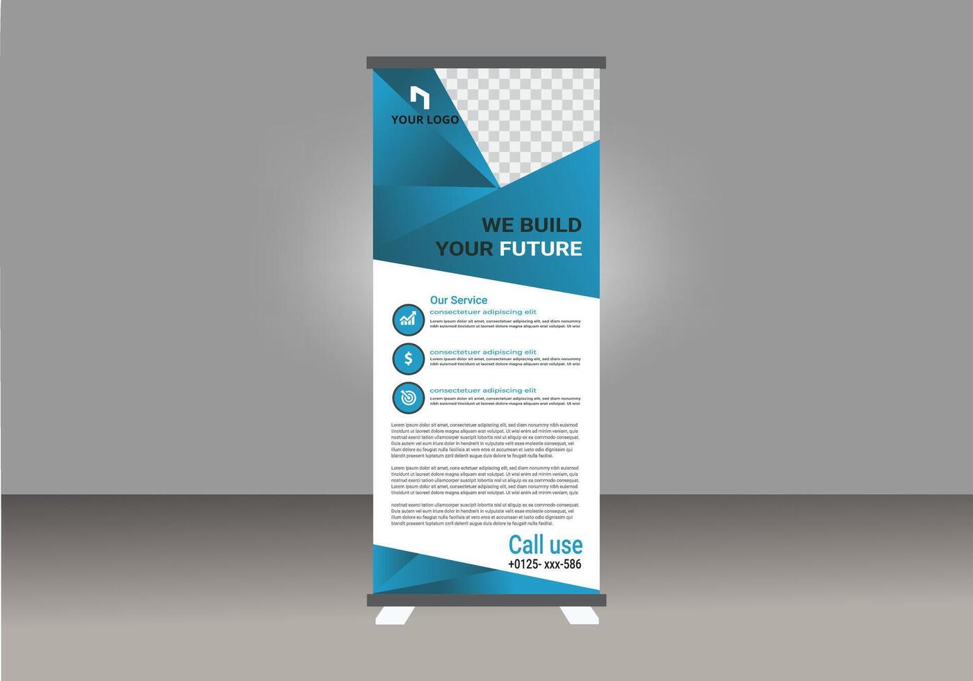 Business Roll Up banner with blue and white design vector