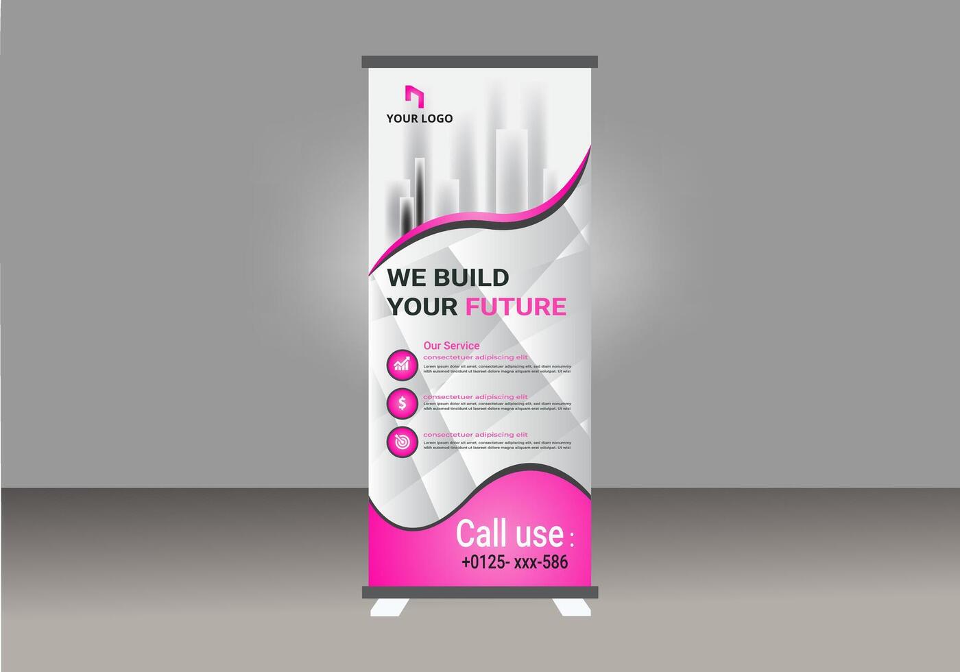 Roll up banner template with pink and white design vector