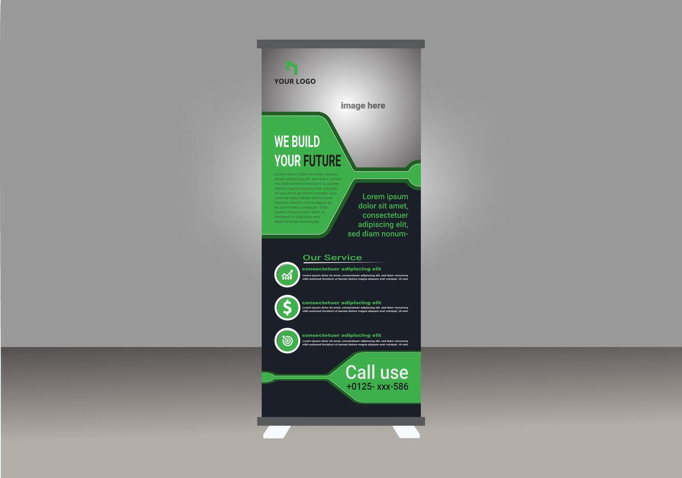 x-banner with green and black design vector