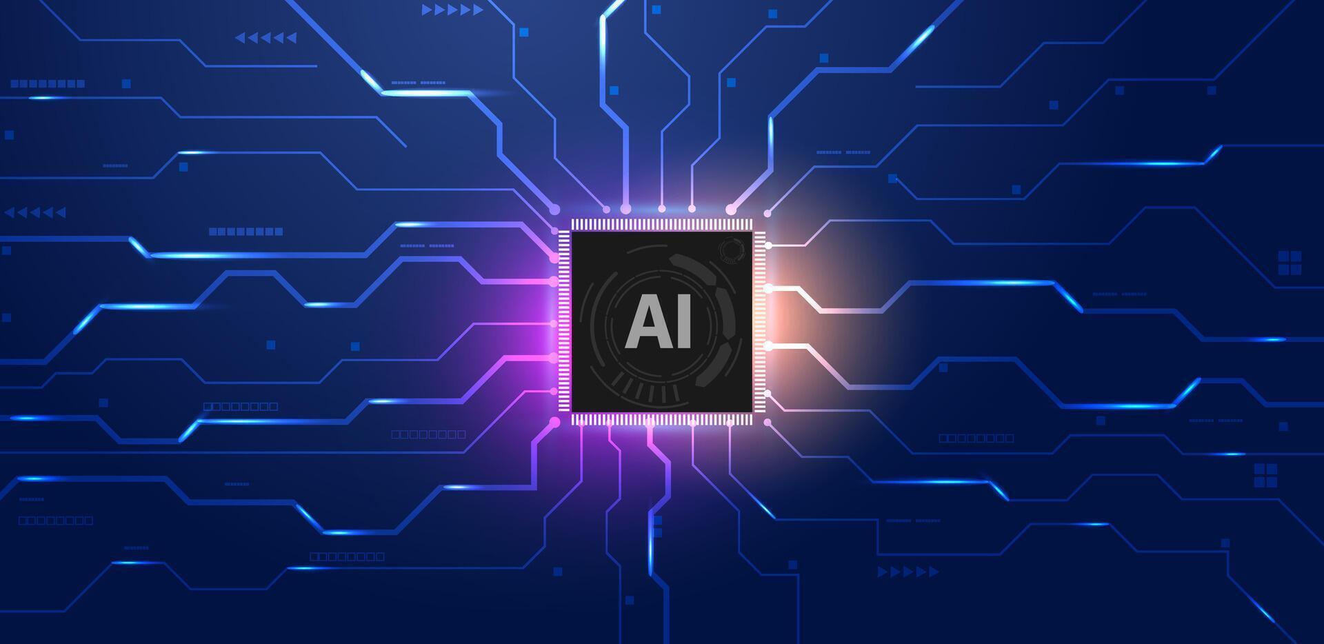 Abstract futuristic circuit board with Artificial intelligence logo. Quantum computer technology blue background. vector