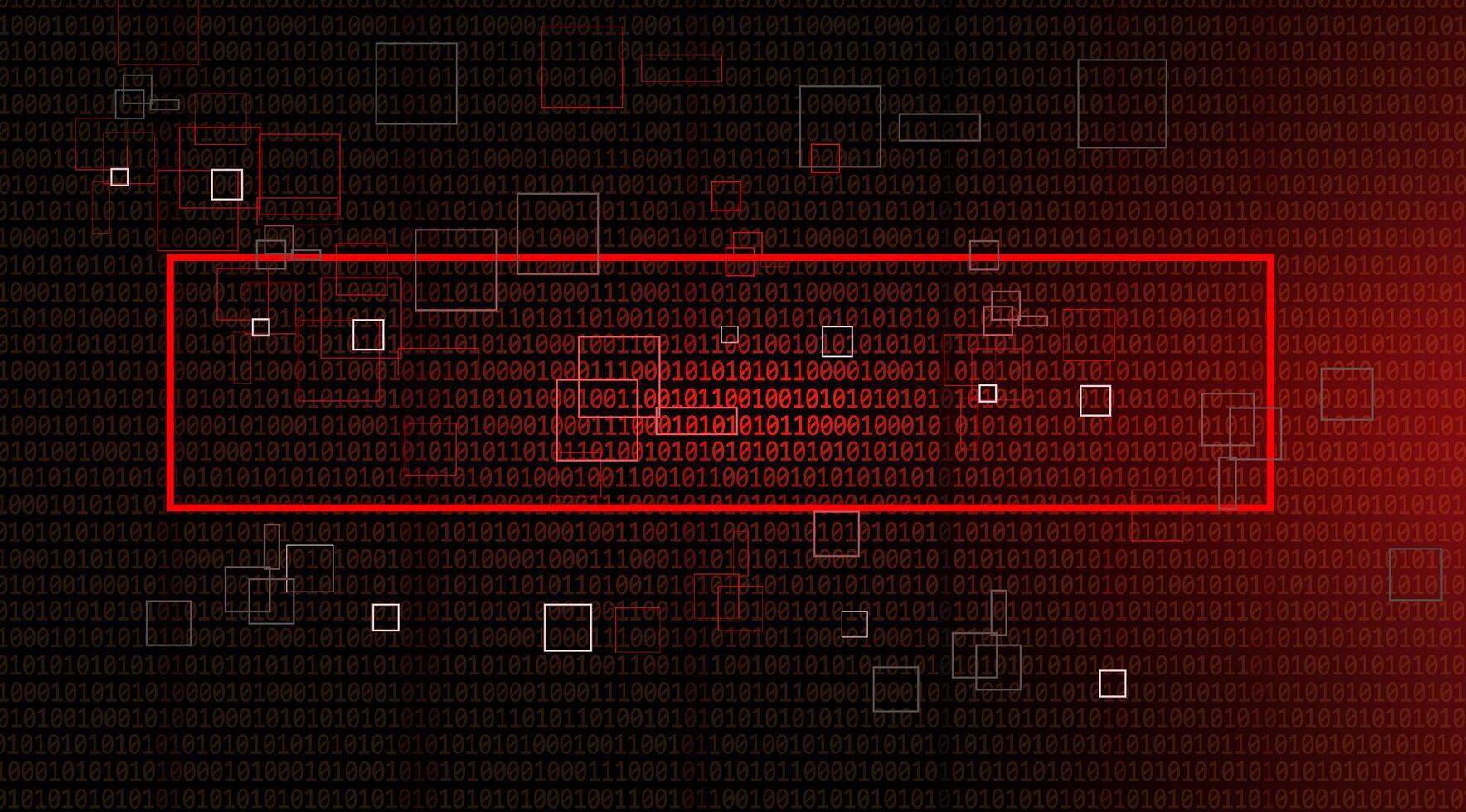 Abstract cyber security. Binary code hacking attack or data breach on red background. vector