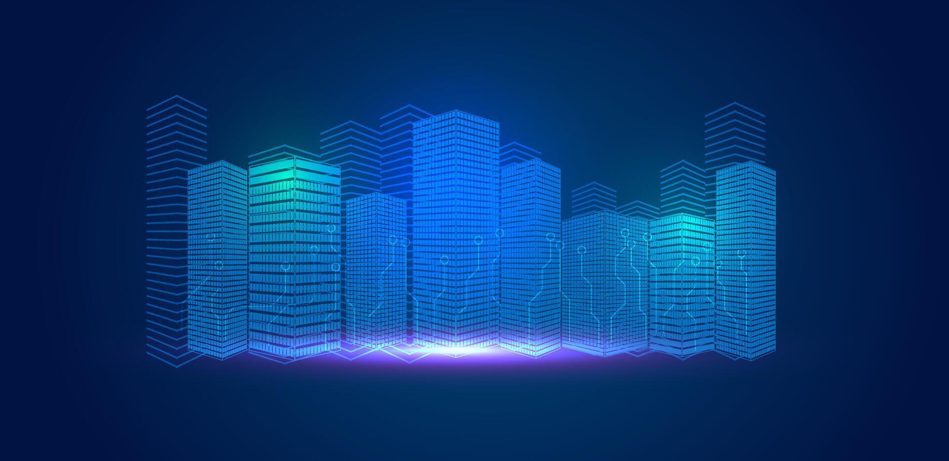 Futuristic city building background. Modern smart city blue light technology. vector