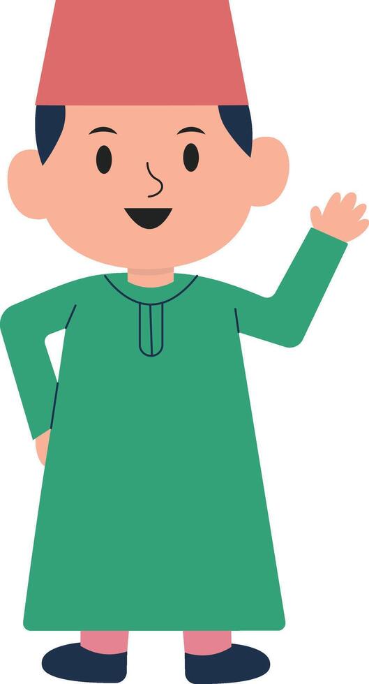 A cartoon boy in a green dress and red hat vector