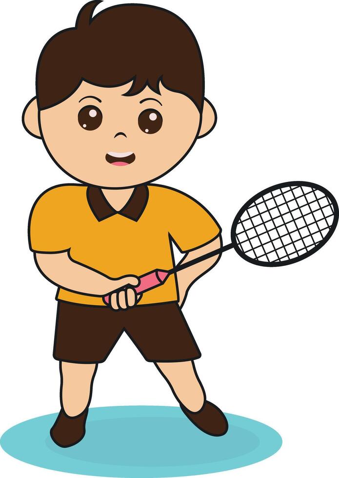 Cartoon Kid Tennis Player Character vector