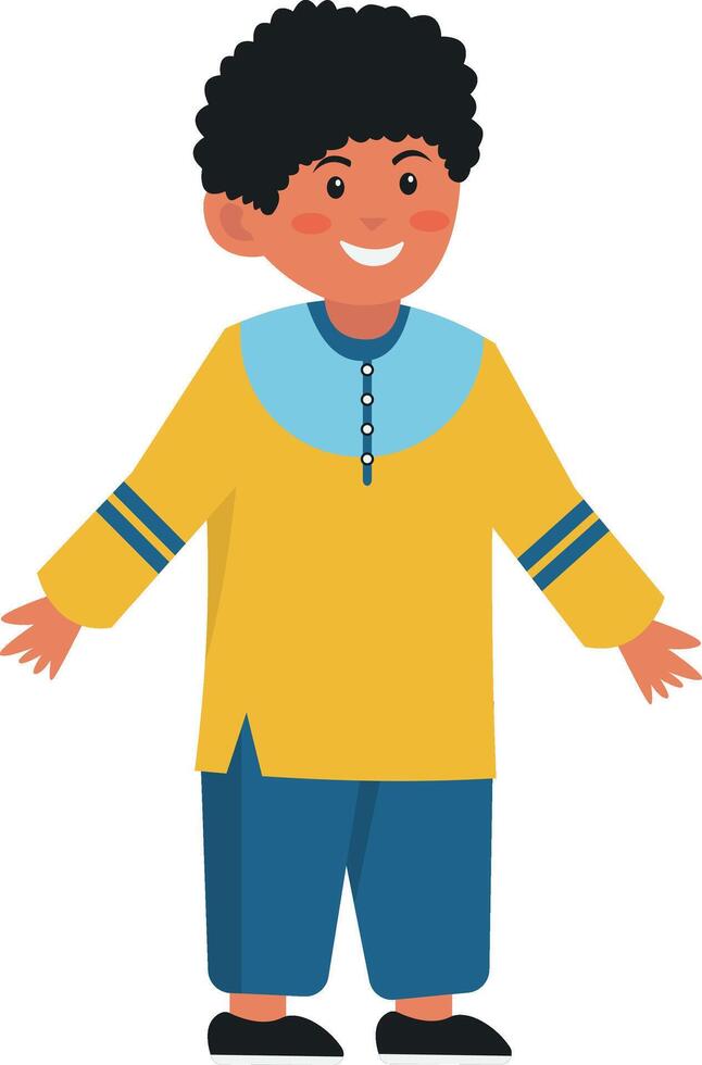 A cartoon boy in yellow shirt and blue pants vector