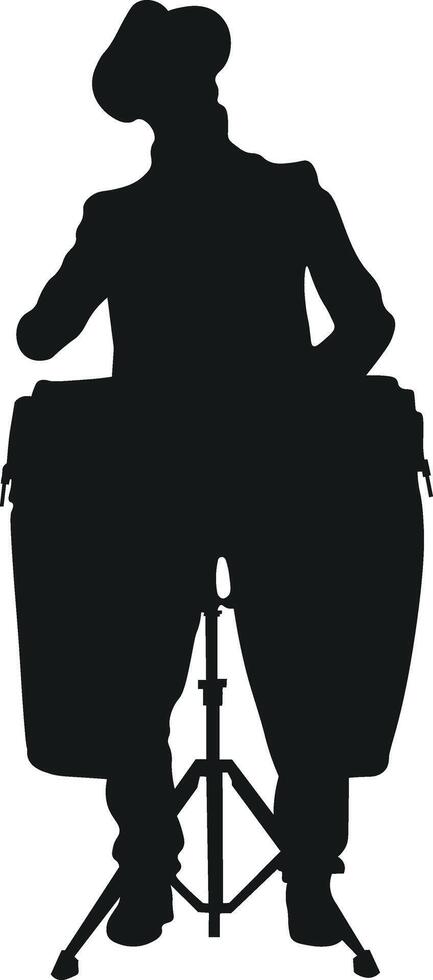 A silhouette of a man playing a conga drum vector