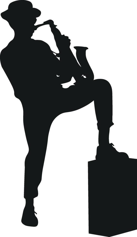 Silhouette of a man playing the saxophone vector