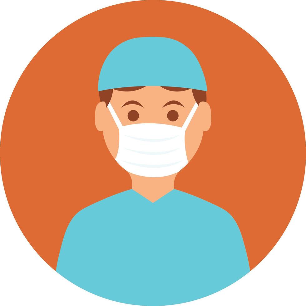 A man in a surgical mask is shown in an orange circle vector