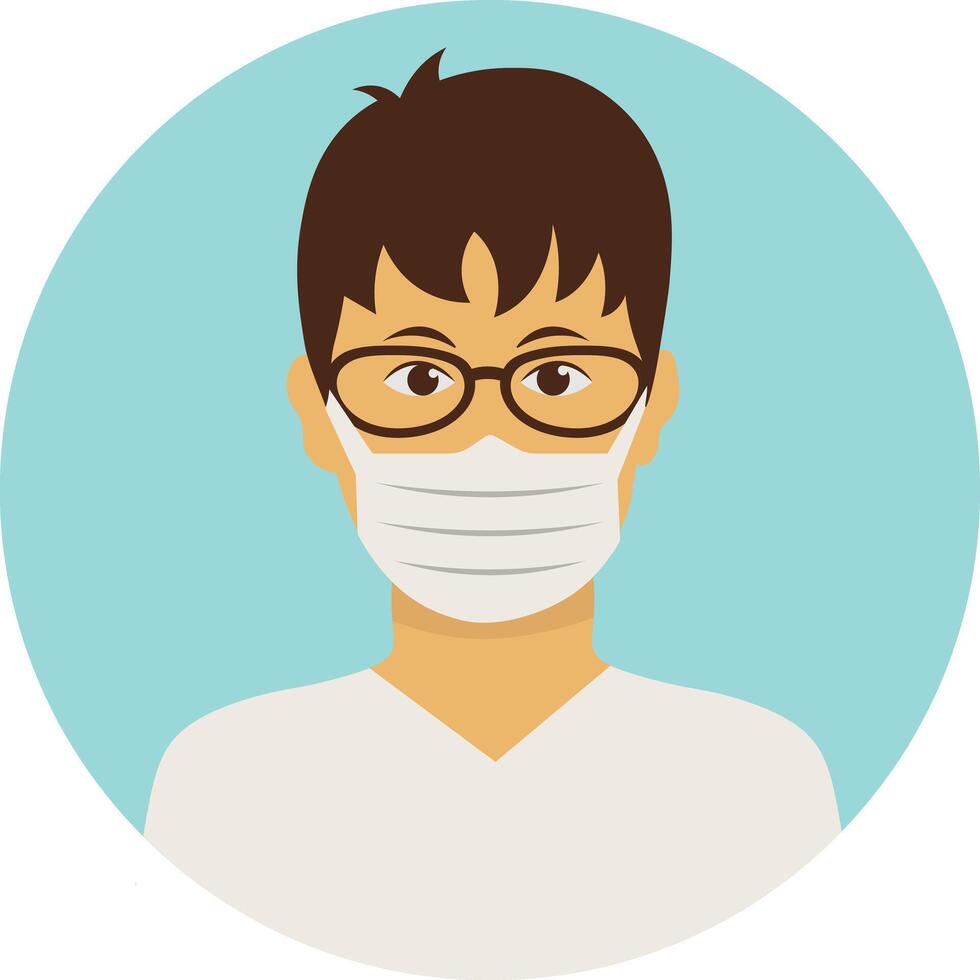 A man wearing a surgical mask and glasses vector
