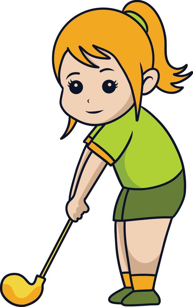 Little girl playing golf vector