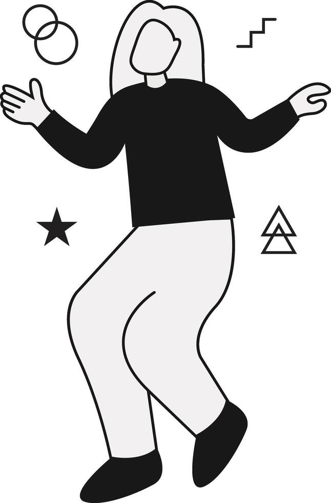 A black and white illustration of a woman dancing vector