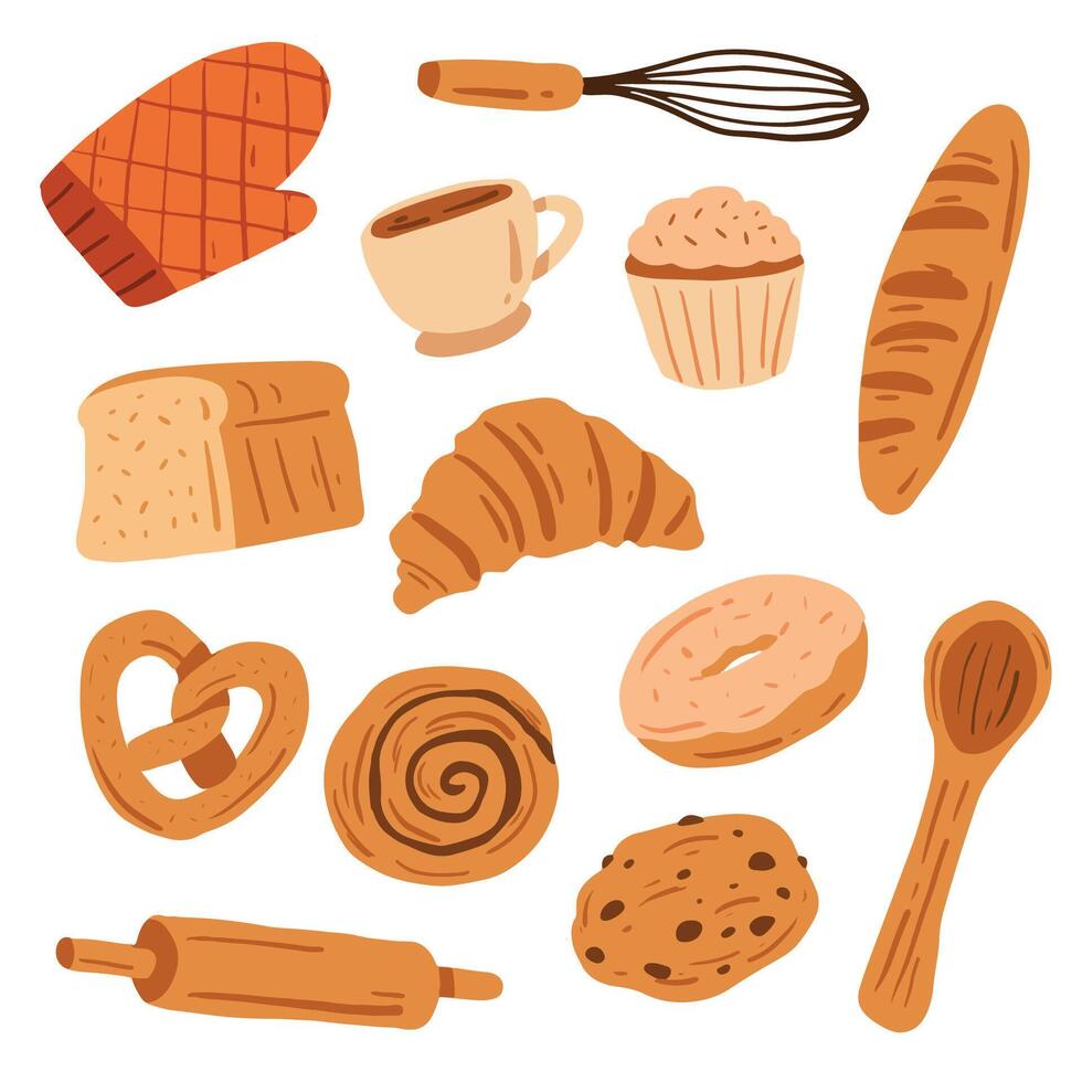 Hand drawn bakery and cake illustration set vector