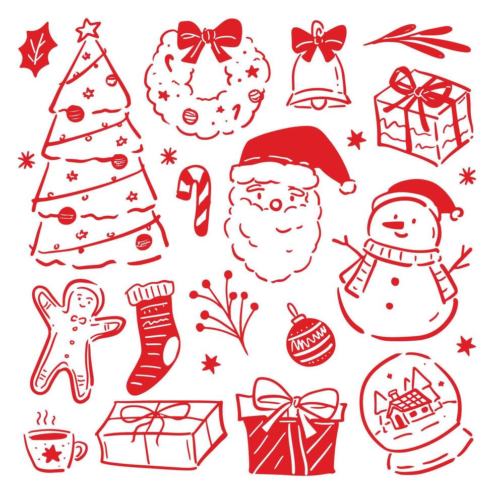 Hand drawn Christmas doodle illustration collection vector