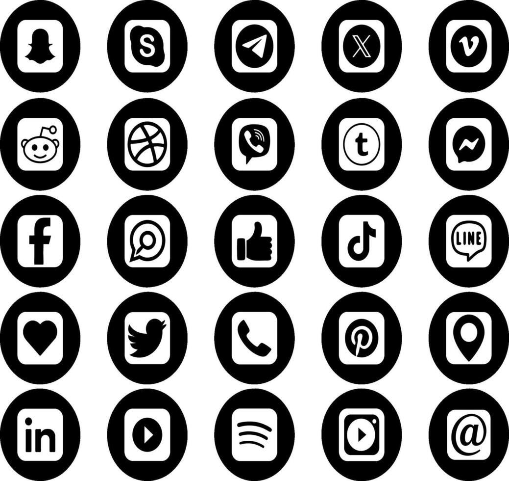 A set of black and white social icons vector