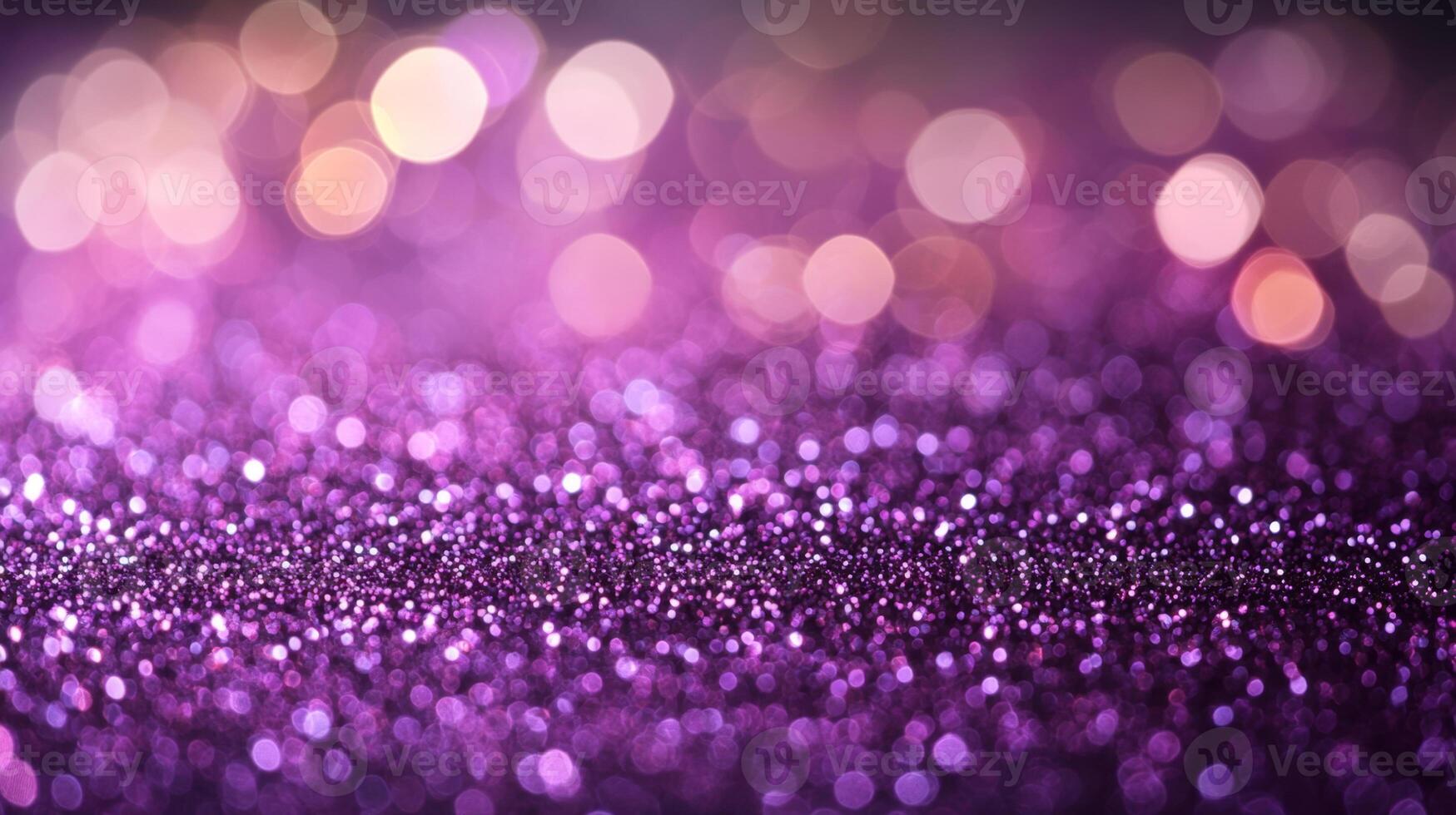 An enchanting field of purple glitter with delicate bokeh lights creates a whimsical and luxurious visual. The depth of field draws focus to the sparkles in the foreground. photo
